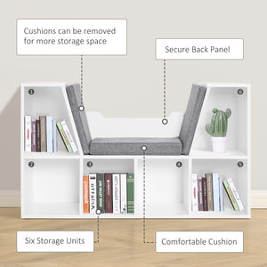 6-Cubby Bookcase with Seat Cushion, Cube Storage Shelf with Reading Nook for Home Office, Study, Blue – view 21