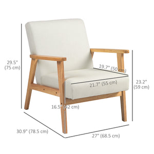 Mid-Century Modern Accent Chair Retro Fabric Armchair Wooden Arm Upholstered Lounge Chair for Living Room Floral