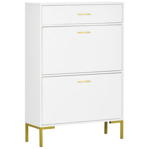 Modern Shoe Cabinet Storage 12 Pair Shoe Organizer with 2 Flip Doors Drawer and Adjustable Shelf White