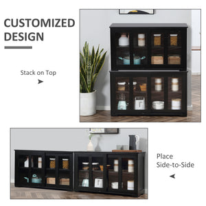 Modern Kitchen Sideboard, Stackable Storage Cabinet, Sliding Glass Door Console – view 5