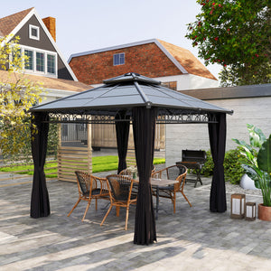 10' x 10' Outdoor Hardtop Gazebo Canopy w/ Double PC Roof, Steel Frame, Nettings – view 7