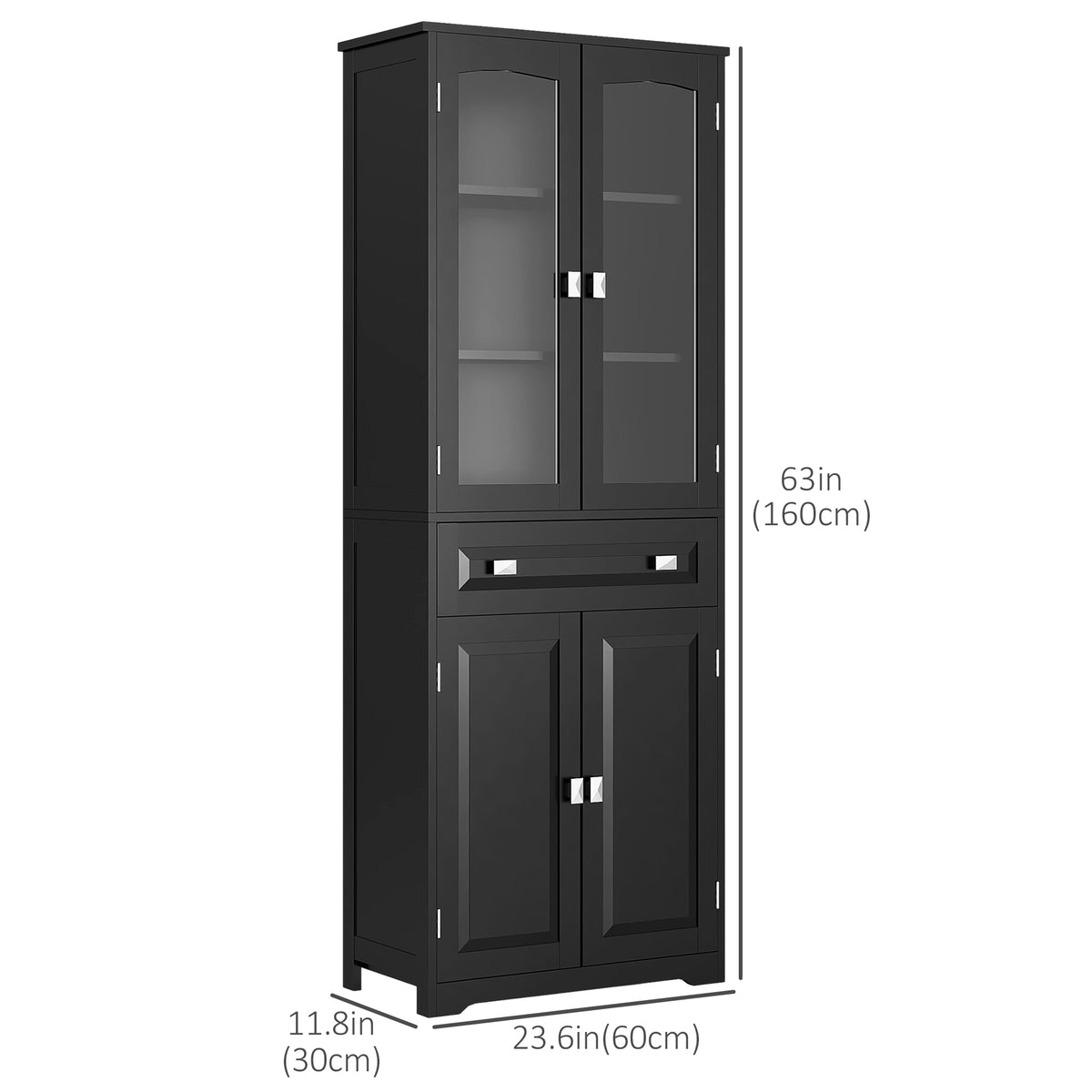 63" 4-Door Kitchen Pantry Cabinet, Freestanding Storage Cabinet Cupboard with Adjustable Shelves, Black – view 2