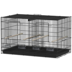 18" H Bird Cage, Large Parakeet Cage for Budgie, Lovebird, Canary, Finches with Divider, Black