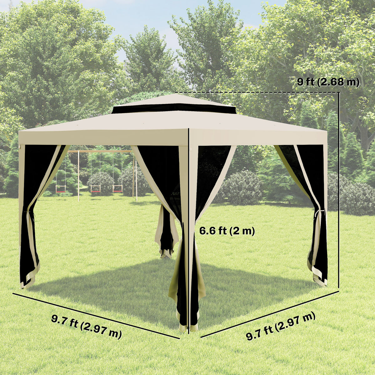 10' x 10' Outdoor Canopy Tent Party Tent with Mesh Netting and Double Tier Roof for Backyard, Garden – view 2