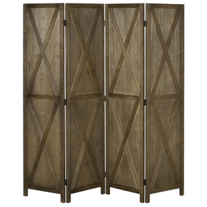 4-panel Wall Partition Farmhouse Room Separator with Foldable Design Wooden Frame 5.6FT, Walnut – view 8