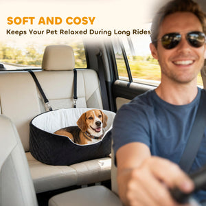 Dog Car Seat for Small Medium Pets, Detachable Washable Pet Bed with Cushion and Safety Belt for Dog Under 33lbs, Black