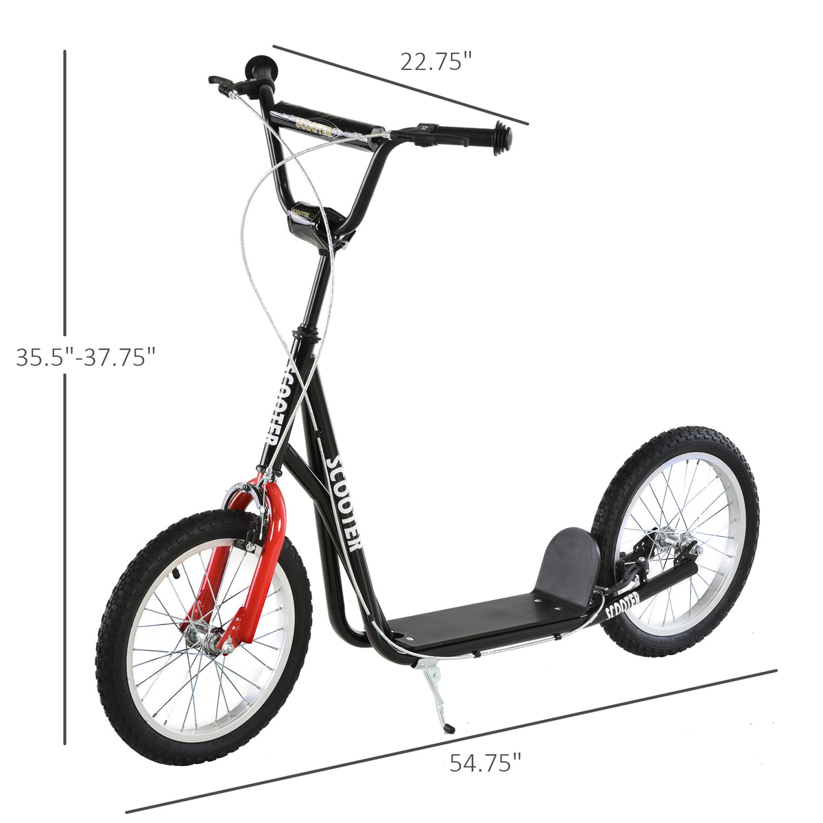 Aosom Kids Kick Scooter for 5+ Year Old, Kids Ride on Toy w/ 16'' Inflatable Wheel Dual Brakes