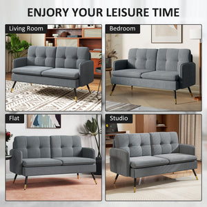 55" Loveseat Sofa, Linen Love Seat w/ S spring, Steel Legs and Button Tufting, Small Couch for Living Room – view 34