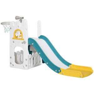 Qaba 5 in 1 Toddler Slide with Basketball Hoop, Climber, Telescope, Storage Basket, for 1-3 Years Kids Indoor Use