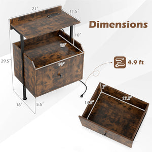 Wall-mounted Nightstand with LED Lights and Charging Station for Bedroom-Rustic Brown view 5