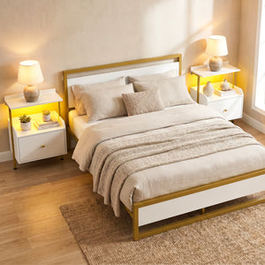 Wall-mounted Nightstand with LED Lights and Charging Station for Bedroom-White view 3