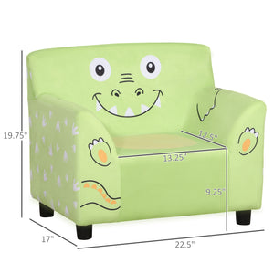 Qaba Kids Sofa, Armrest Chair for Preschool, Toddler Couch for Kids Room, Kindergarten with Cute Animal Print, Super-soft Velvet, Eucalyptus Wood, Green