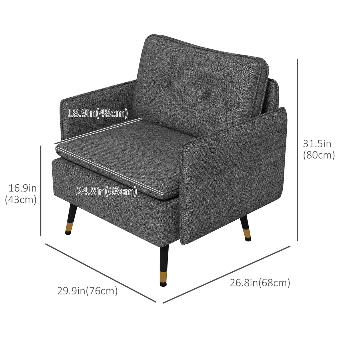 Accent Chair, Upholstered Armchair with Tufted Back Cushion and Steel Legs for Living Room, Bedroom – view 2