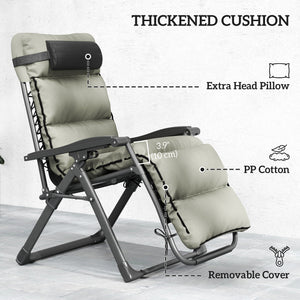 2pcs Reclining Zero Gravity Chair with Adjustable Backrest, Folding Garden Sun Lounger with Removable Cushion, Grey