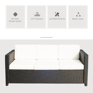 Deluxe 3 Seat Rattan Wicker Sofa Garden Outdoor Patio Furniture with Cushion, Cream White – view 3