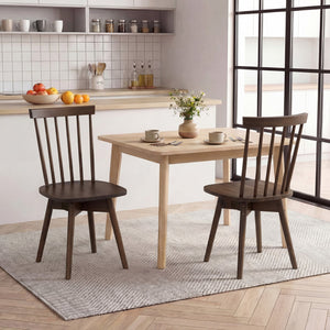 Windsor Dining Chairs Set of 2 Mid Century Rubber Wood Kitchen Chairs with Swivel Seat-Walnut view 2