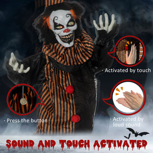 5.6' Life Size Clown Outdoor Halloween Decoration Animatronic, Animated Prop w/ Light Up Eyes