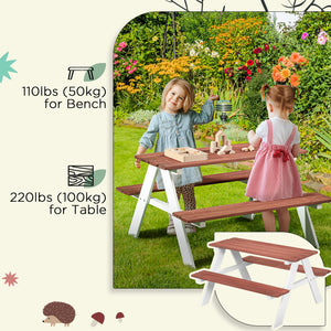 Kids Outdoor Table Set Wooden Toddler Picnic Table and Benches for 4 Kids 3-8 Years, Easy Installation, Natural Wood