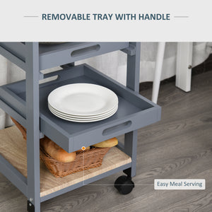 Kitchen Island Rolling Trolley Utility Serving Cart with Drawer Grey
