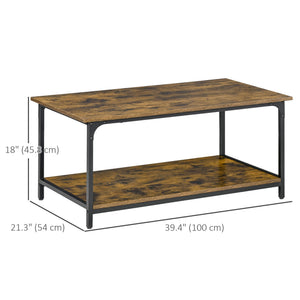 Industrial Coffee Table with Storage Shelf, 2-tier Center Table for Living Room, Rustic Brown