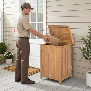 Wood Package Delivery Box with Openable Lid and Removable Shelf for Garden view 2