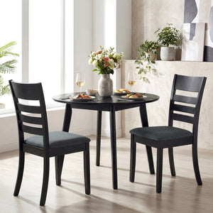 Wooden Dining Chairs Set of 2 Upholstered Kitchen Chairs with Rubber Wood Frame-Black view 2