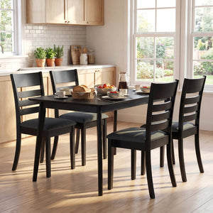 Wooden Dining Chairs Set of 2 Upholstered Kitchen Chairs with Rubber Wood Frame-Black view 5