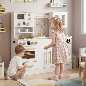 Wooden Kids Kitchen Playset with Realistic Lights and Sounds-White view 2