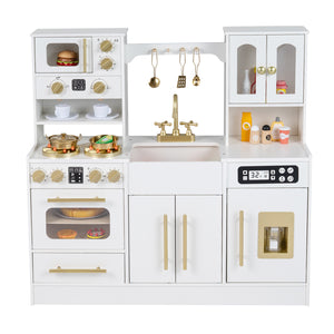 Wooden Kids Kitchen Playset with Realistic Lights and Sounds-White