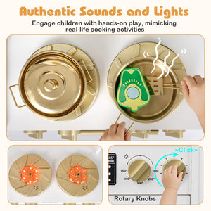 Wooden Kids Kitchen Playset with Realistic Lights and Sounds-White view 8
