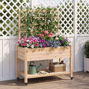 Wooden Mobile Raised Garden Bed on Wheels with Trellis-Natural view 2