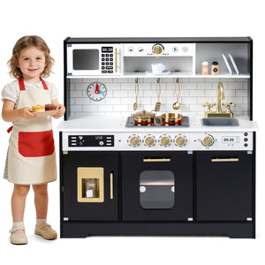 Wooden Play Kitchen for Kids with Realistic Lights and Sounds-Black view 4