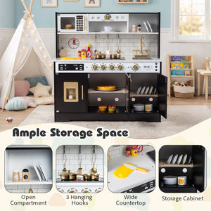 Wooden Play Kitchen for Kids with Realistic Lights and Sounds-Black view 9