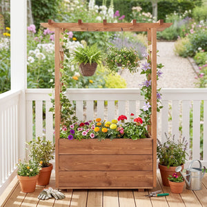 Wooden Raised Garden Bed Elevated Planter Box with Hanging Roof-Orange view 2