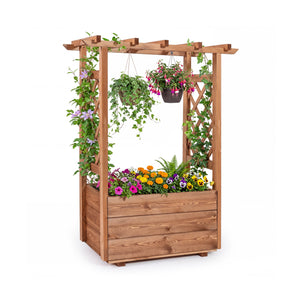 Wooden Raised Garden Bed Elevated Planter Box with Hanging Roof-Orange