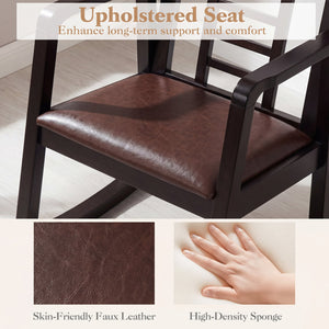 Wooden Rocking Chair with Upholstered Seat and Ladder Back for Living Room-Brown view 8