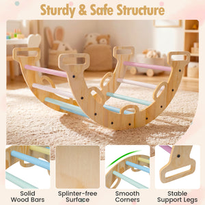 Wooden Rocking Climbing Arch with Cushion 3-in-1 Montessori Kids Climber Rocker-Macaron view 9