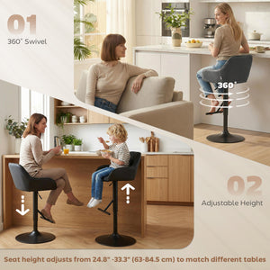 Bar Stools Set of 2, Swivel Counter Height Barstools with Back, Footrest, Armrests, Adjustable Height, Black – view 4