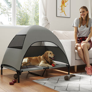 Elevated Dog Bed with Canopy Raised Dog Bed Washable Mesh Steel Frame 41.7" x 29.9" x 39"