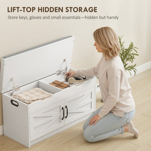 Shoe Storage Bench, Entryway Bench with 2-Tier Cabinet, Flip-Top Storage, Padded Cushion for Hallway – view 12