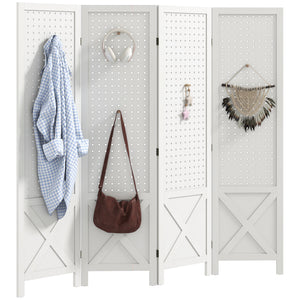 4.7' 3 Panel Wooden Room Divider with Pegboard Display, Folding Privacy Screen for Home Office, Natural – view 22