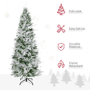 6 Feet Pencil Snow Flocked Artificial Christmas Tree with 517 Realistic Cypress Branches, Auto Open, Green – view 3