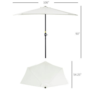 9ft Half Patio Umbrella Round Balcony Umbrella Waterproof Window Sun Shade w/ 5 Ribs Beige