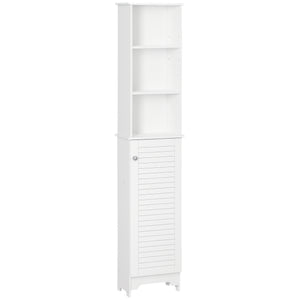 Tall Bathroom Storage Cabinet, Freestanding Linen Tower with 3-Tier Open Adjustable Shelf, White