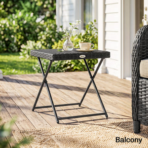Rattan Coffee Table Folding Patio Outdoor Side Table Wicker for Balcony, Porch, Poolside – view 13