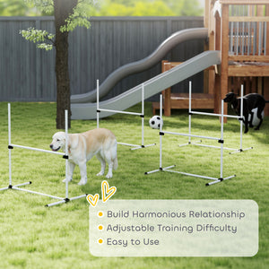 Set of 4 Dog Agility Training Equipment Adjustable Jump Bar Pet Exercise Kit with Carrying Bag (White)