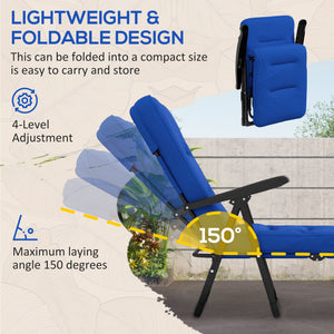 Outdoor Lounge Chair with Padded Cushion, Folding Reclining Patio Garden Chair with Recline Back, Footrest – view 4