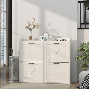 Narrow Shoe Storage Cabinet with 4 Flip Drawers, Adjustable Shelves, 16 Pair Farmhouse Shoe Cabinet – view 14