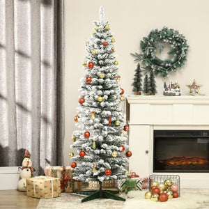 5ft Tall Pencil Artificial Christmas Tree, Holiday Décor with Snow Flocked Branches, Green – view 14
