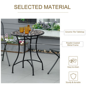 Mosaic Patio Table, Round Coffee Table with Metal Frame, Garden Furniture for Outdoor, Poolside, Black